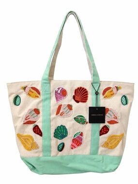NEW Release America & Beyond Canvas Seashell Tote/Shoulder Bag W/ Mint Strap NWT